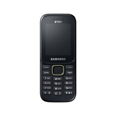 Black Samsung mobile phone on a white background